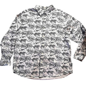 Chaps XXL Scenic Toile Button Down Shirt Black White Cotton Long Sleeve Casual